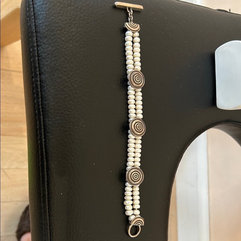 Lisa Jenks double pearl and silver bracelet.